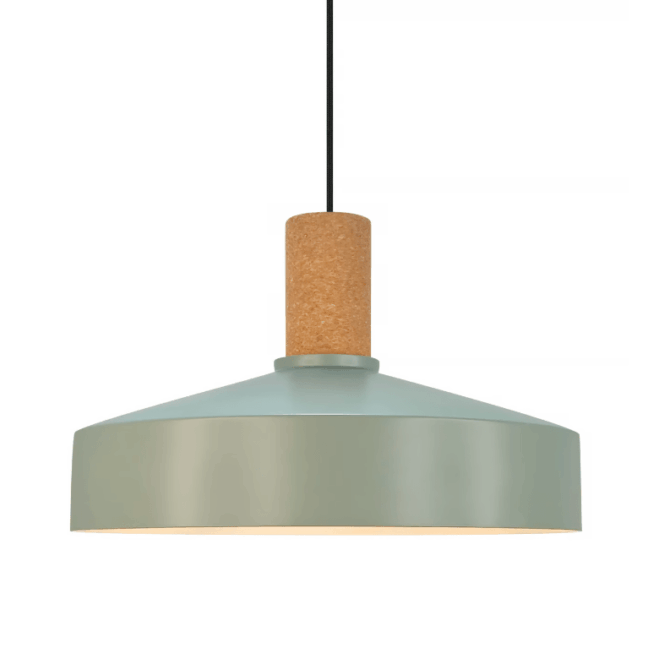 Wisząca lampa Elvas 38 z korkowym akcentem w subtelnym odcieniu zieleni
