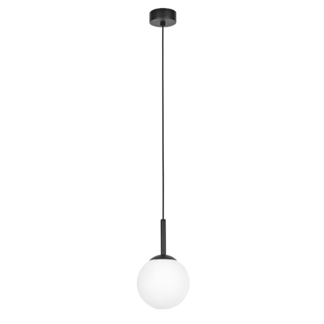 Lampa wisząca Faro 14 to niewielka kula z mlecznym kloszem