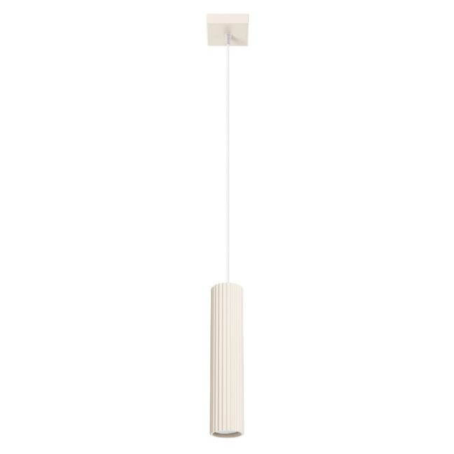 Wisząca lampa Karbon w beżowym kolorze w kształcie tuby