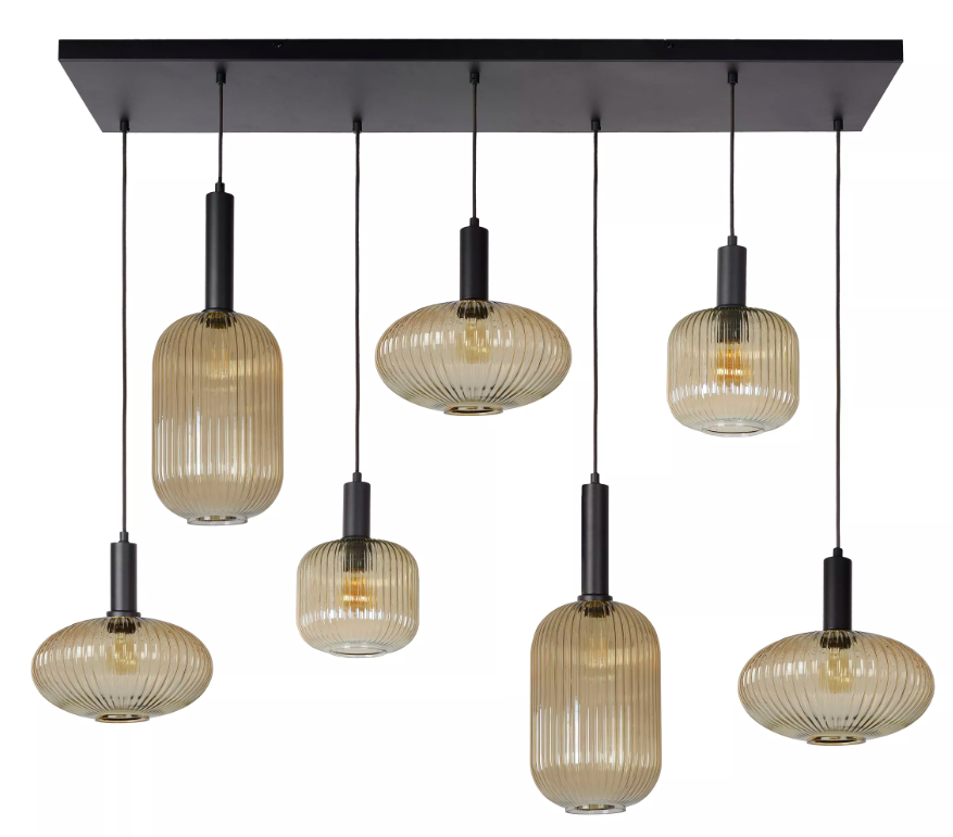 Wisząca lampa sufitowa Maloto 7 z bursztynowego szkła do salonu