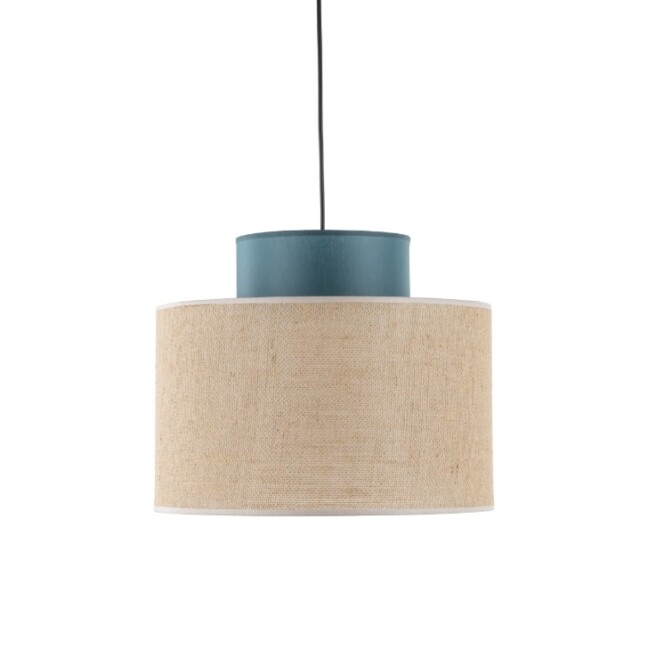 Wisząca lampa z juty Duo Juta z niebieskim akcentem