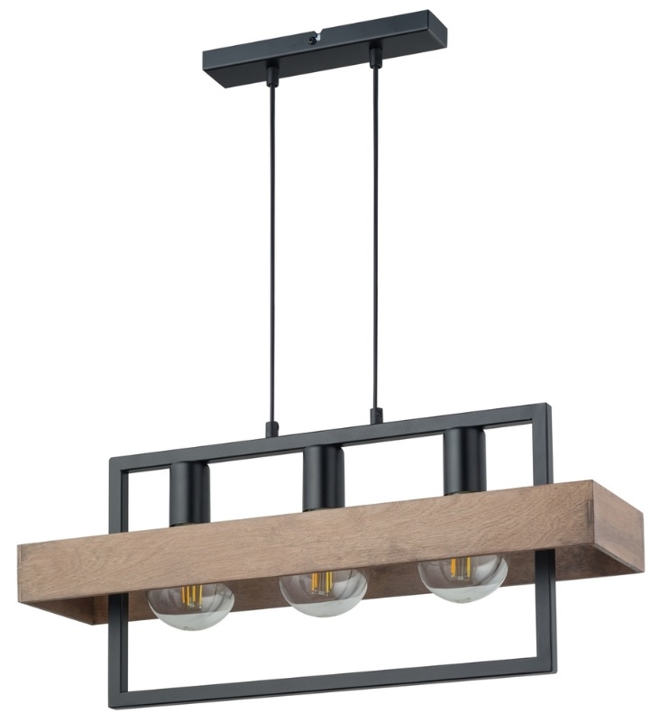 Wisząca lampa loftowa Solvane 3 z brązowymi drewnianymi detalami