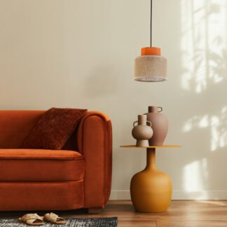 Wisząca lampa Duo Juta mini z abażurem w odcieniach beżu i pomarańczu