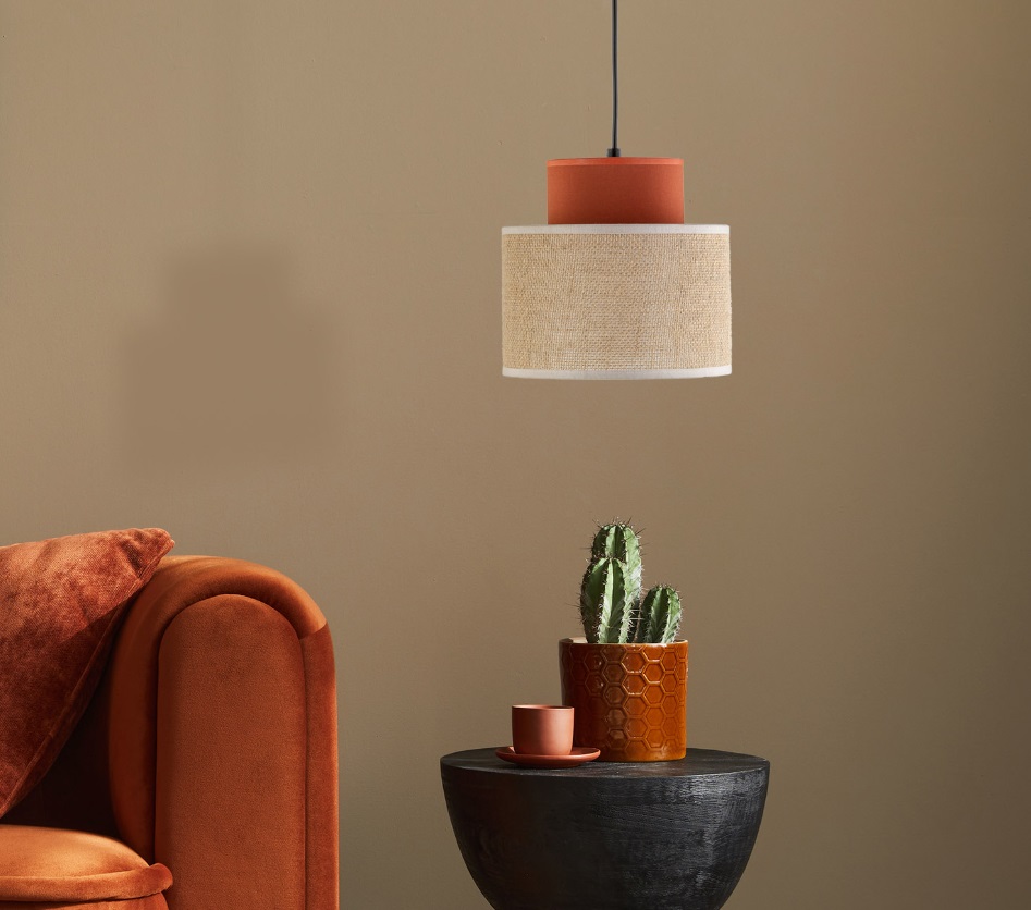 Wisząca lampa Duo Juta mini z abażurem w odcieniach beżu i brązu