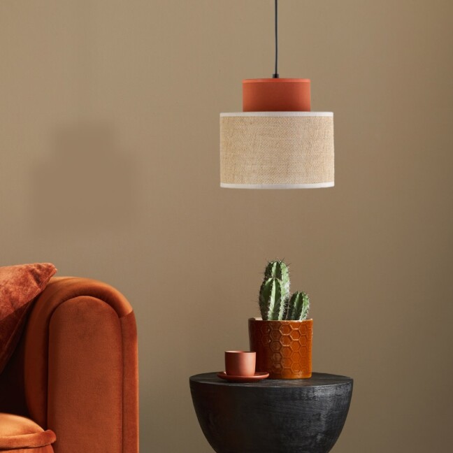 Wisząca lampa Duo Juta mini z abażurem w odcieniach beżu i brązu