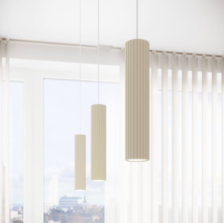 Wisząca lampa Karbon w beżowym kolorze w kształcie tuby