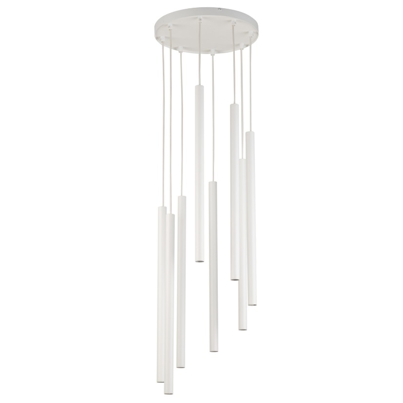 Lampa sufitowa wisząca Filora 8 z eleganckimi, białymi smukłymi rurkami
