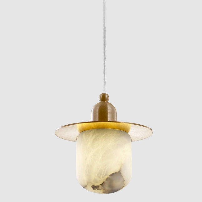 Lampa sufitowa Volterra 15 z alabastrowym kloszem i złotą mosiężną kopułą