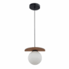 Wisząca lampa WoodFrame z drewnianym dyskiem i szklaną kulą