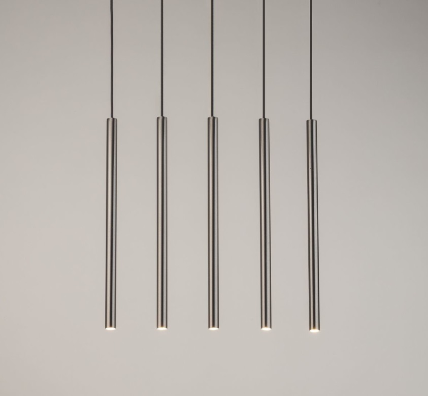 Srebrna wisząca lampa Filora 5 z eleganckimi, smukłymi tubami