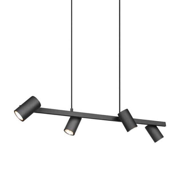 Podłużna wisząca lampa Marley 4 z czarnymi reflektorami