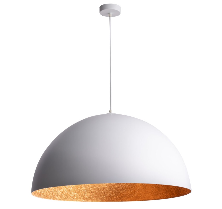 Mała, biała, wisząca lampa Sferoma 35 nad stół