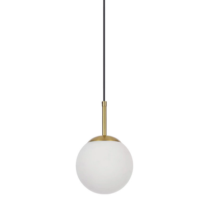 Mała złota wisząca lampa Dorado z białą kulą