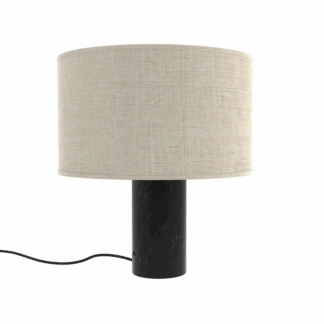 Marmurowa lampa stołowa Romy z beżowym bawełnianym abażurem do sypialni