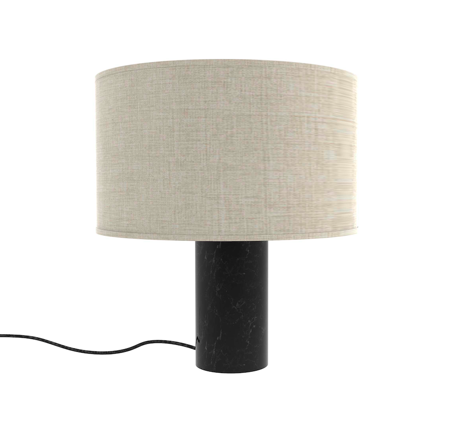 Marmurowa lampa stołowa Romy z beżowym bawełnianym abażurem do sypialni
