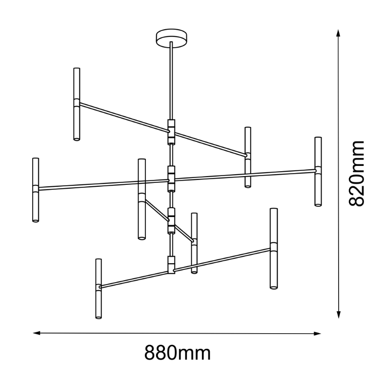 Nowoczesny mosiężny żyrandol Livi w formie złotych tub z regulowanymi ramionami