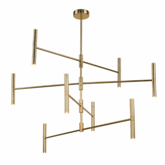 Nowoczesny mosiężny żyrandol Livi w formie złotych tub z regulowanymi ramionami