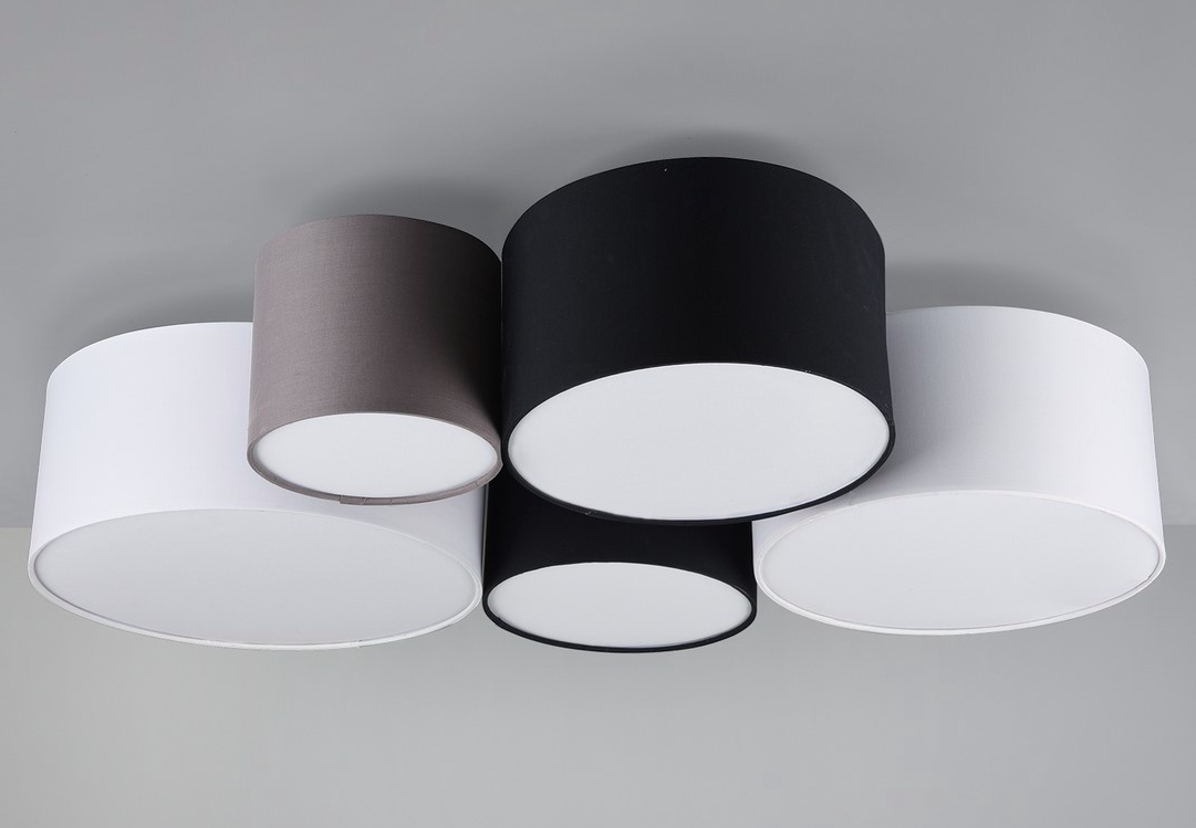 Wielobarwny plafon z materiałowymi abażurami Hotel – 5 źródeł światła