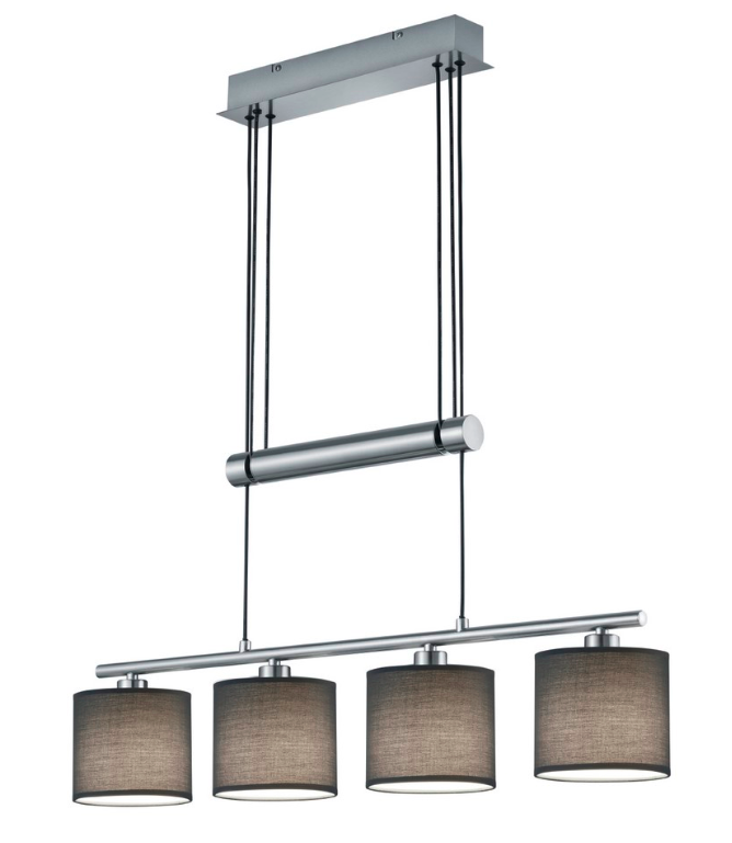 Srebrna wisząca lampa Garda Trio 4 z popielatymi abażurami