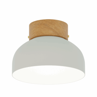 Nordycka lampa sufitowa Reiko z białym kloszem i drewnianymi akcentami do przedpokoju