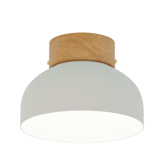 Nordycka lampa sufitowa Reiko z białym kloszem i drewnianymi akcentami do przedpokoju