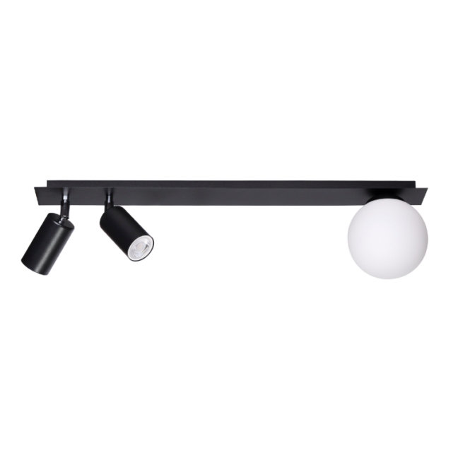 Nowoczesna lampa sufitowa Albio z szklaną kulą i dwoma reflektorami