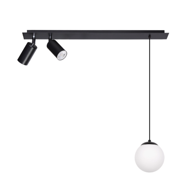 Nowoczesna wisząca lampa sufitowa Albio z reflektorami i kulą idealna nad wyspę