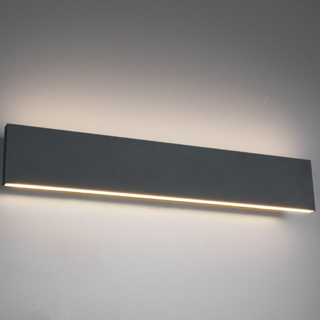 Nowoczesna antracytowa lampa ścienna LED Concha do korytarza o mocy 2x9W