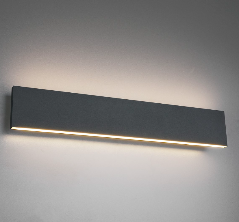 Nowoczesna antracytowa lampa ścienna LED Concha do korytarza o mocy 2x9W