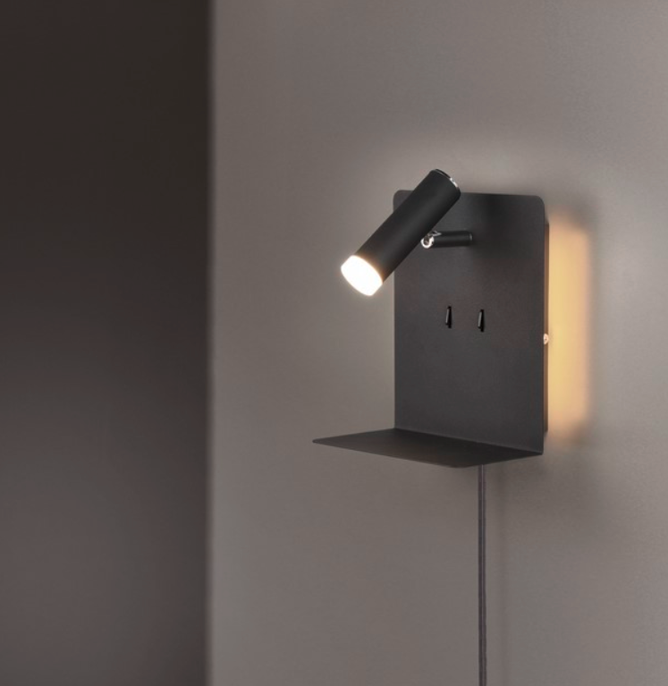 Nowoczesny czarny kinkiet Element LED z podświetleniem i portem USB