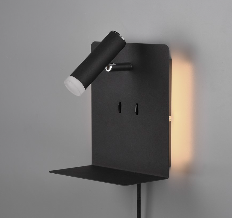 Nowoczesny czarny kinkiet Element LED z podświetleniem i portem USB