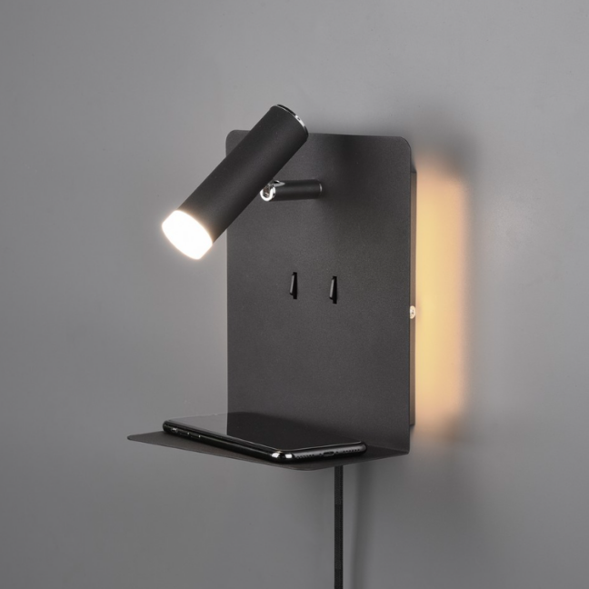 Nowoczesny czarny kinkiet Element LED z podświetleniem i portem USB
