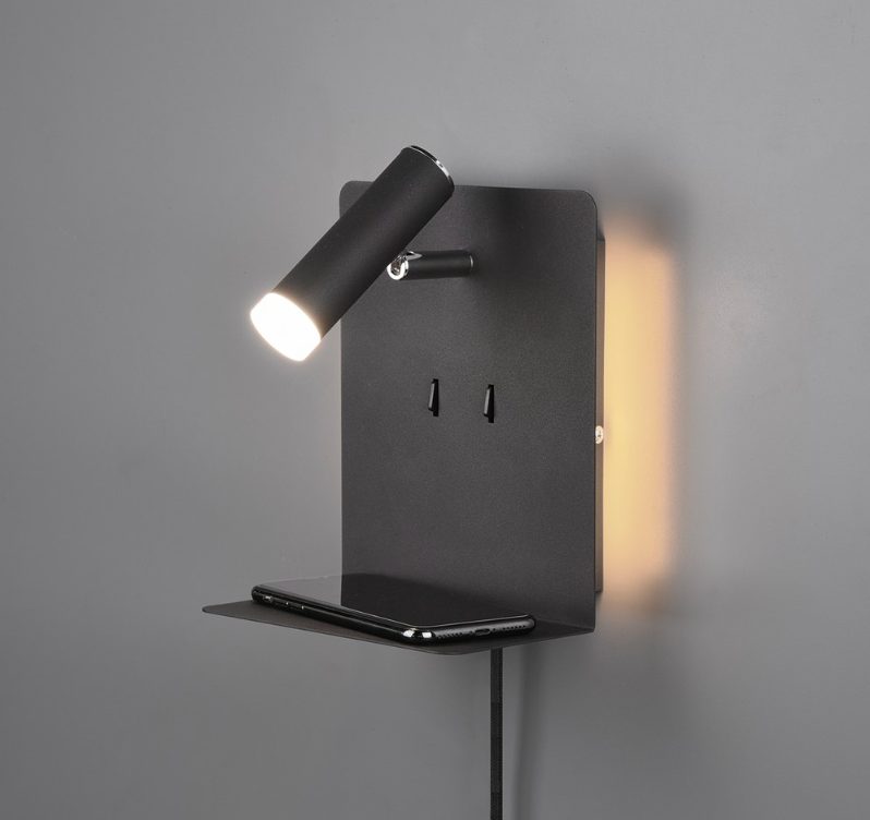 Nowoczesny czarny kinkiet Element LED z podświetleniem i portem USB