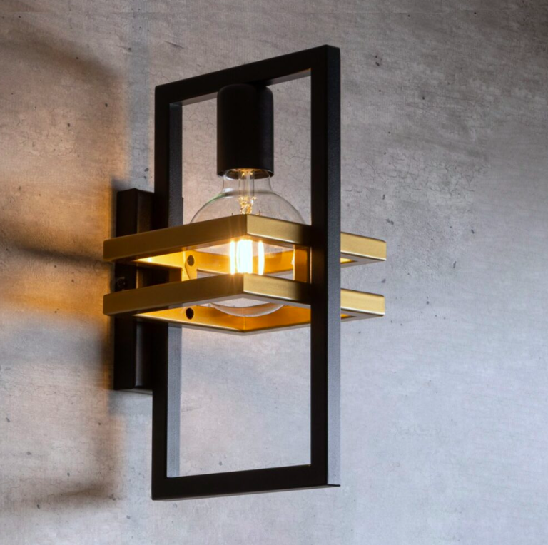 Nowoczesny kinkiet loft HexaBlock z eleganckimi złotymi akcentami