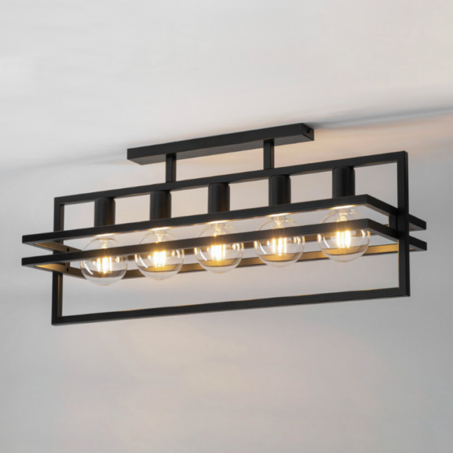 Stylowy czarny żyrandol HexaBlock 5 w loftowym wydaniu do salonu