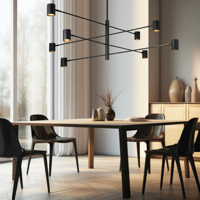 Nowoczesna lampa wisząca Snow 8 Light Prestige z czarnymi tubami