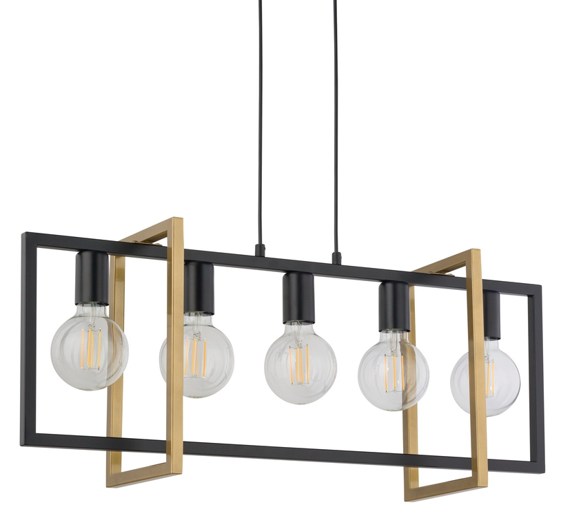 Stylowy wiszący żyrandol LoftBlock 5 w czarno-złotej kolorystyce