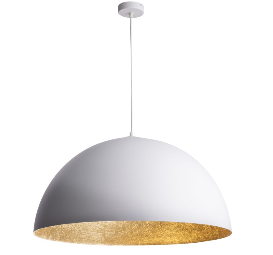Duża wisząca lampa Sferoma 70 w białym kolorze z wnętrzem klosza w odcieniu złota