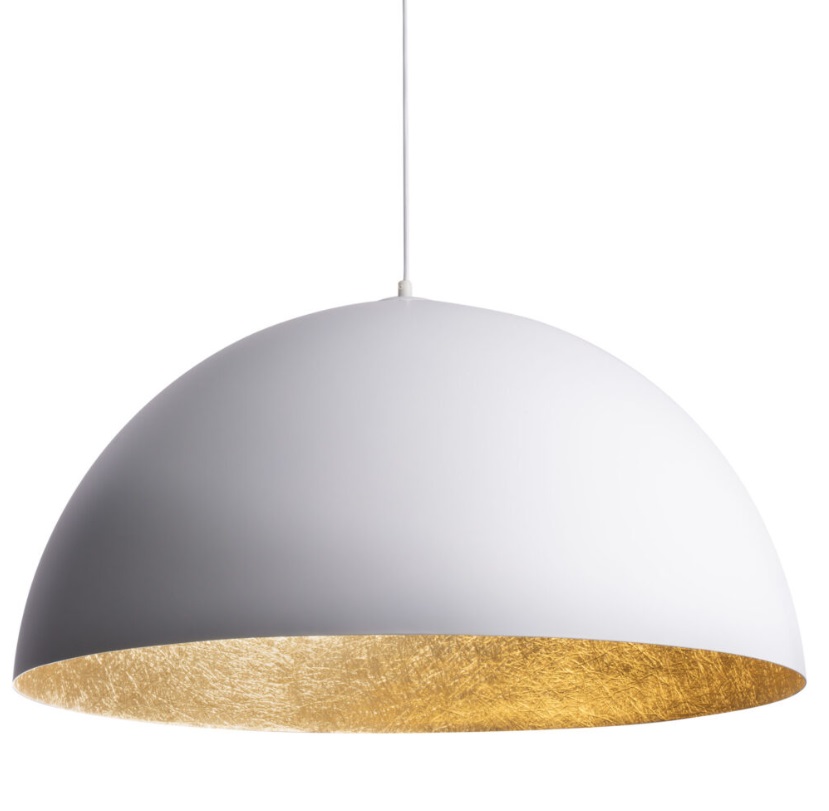 Ogromna biała wisząca lampa Sferoma 70 z wnętrzem klosza w złotym kolorze