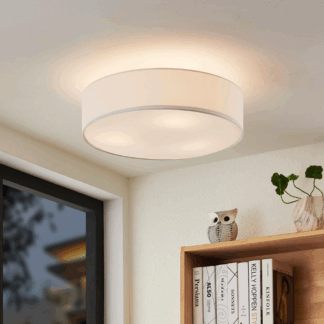 Klasyczny plafon Hotel o okrągłej formie z białym abażurem, średnica 50 cm