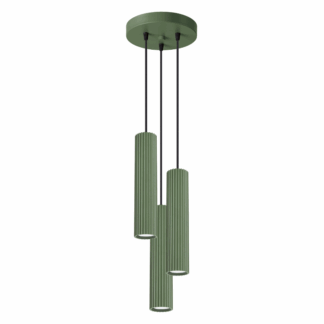 Zielona wisząca lampa sufitowa Karbon 3 z oliwkowymi tubami