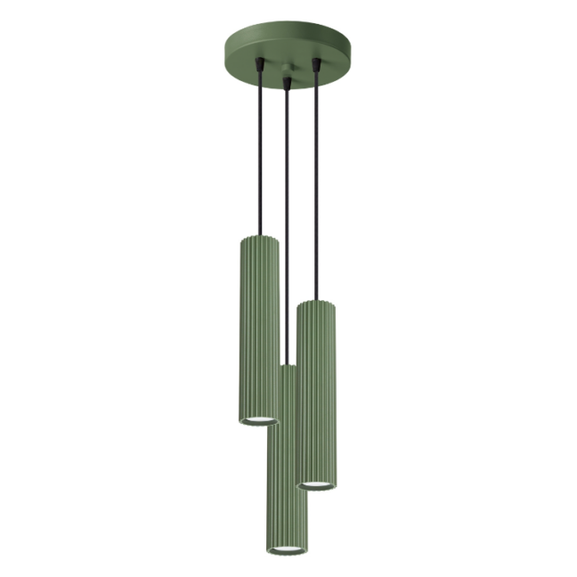 Zielona wisząca lampa sufitowa Karbon 3 z oliwkowymi tubami