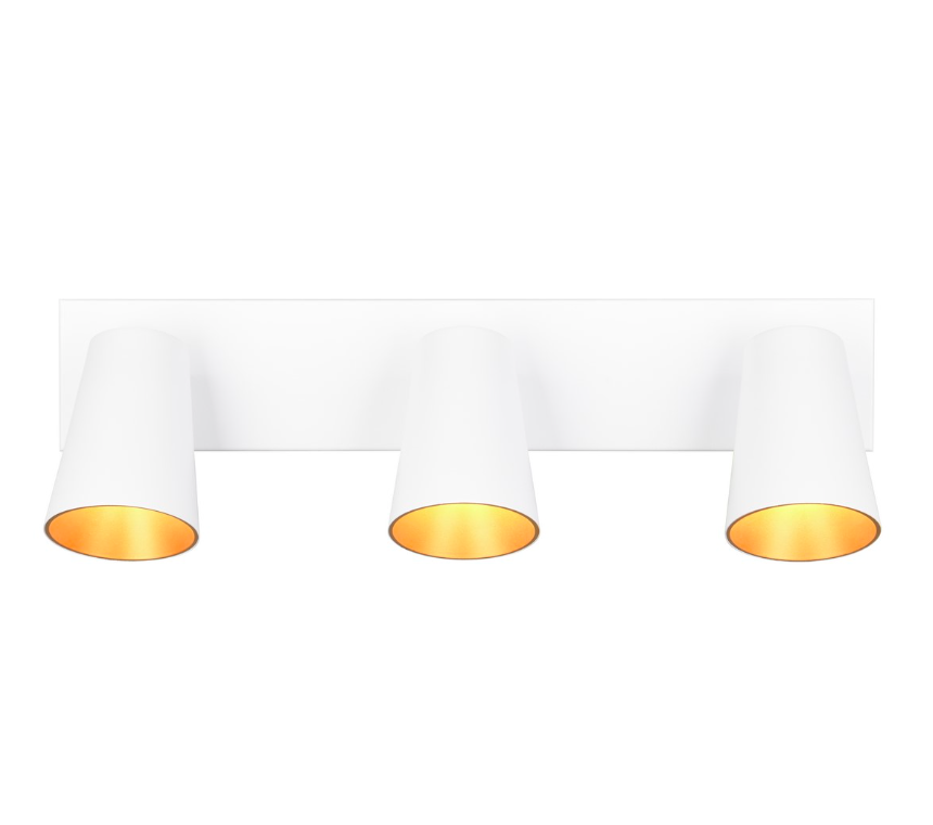 Podłużna lampa Sharp 3 w białym kolorze z reflektorami na listwie