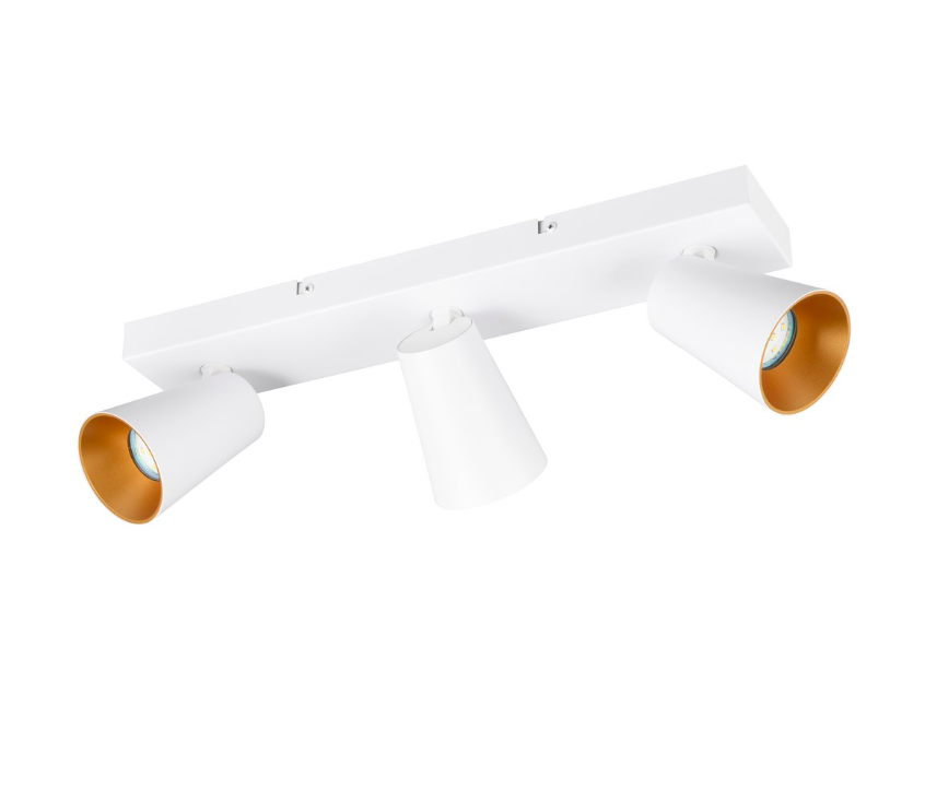 Podłużna lampa Sharp 3 w białym kolorze z reflektorami na listwie