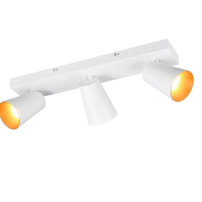 Podłużna lampa Sharp 3 w białym kolorze z reflektorami na listwie