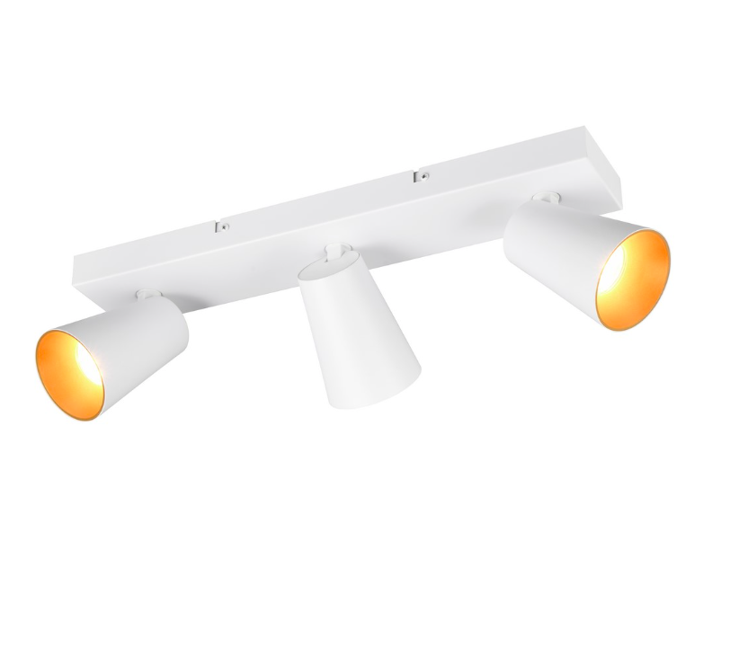 Podłużna lampa Sharp 3 w białym kolorze z reflektorami na listwie