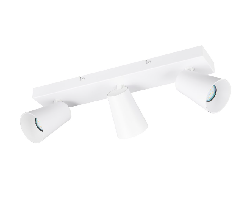 Podłużna lampa Sharp 3 w białym kolorze z reflektorami na listwie