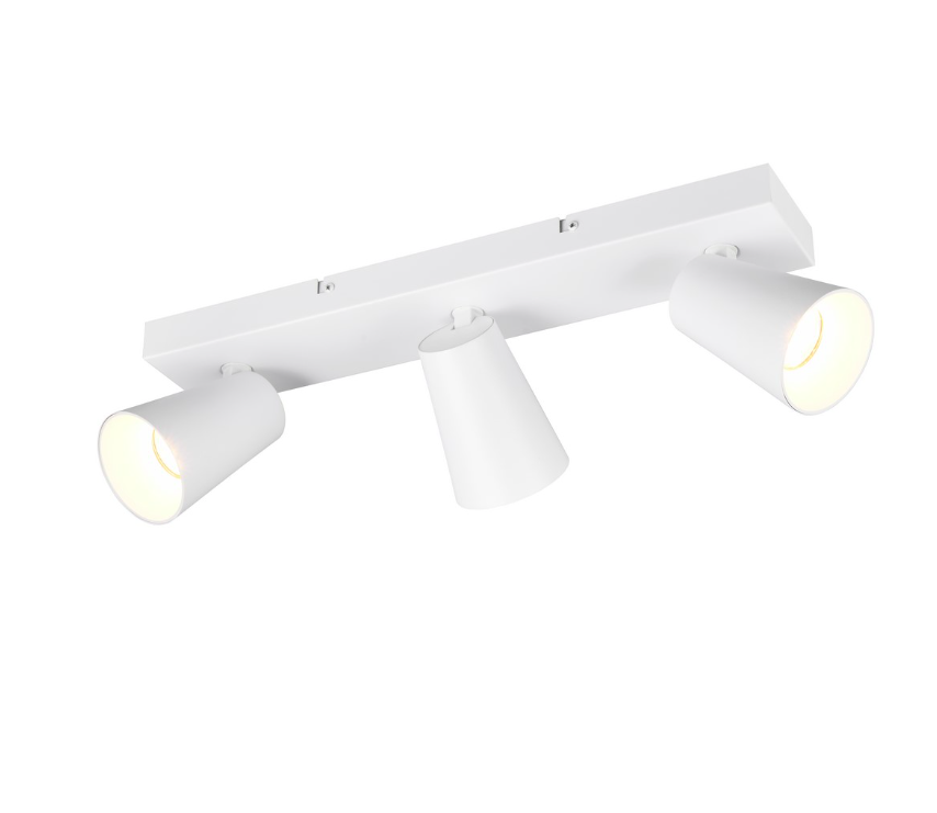 Podłużna lampa Sharp 3 w białym kolorze z reflektorami na listwie