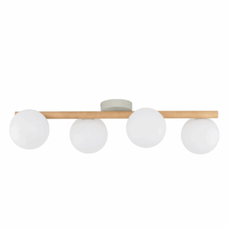 Podłużna lampa sufitowa Estera 4 z drewna w naturalnym odcieniu