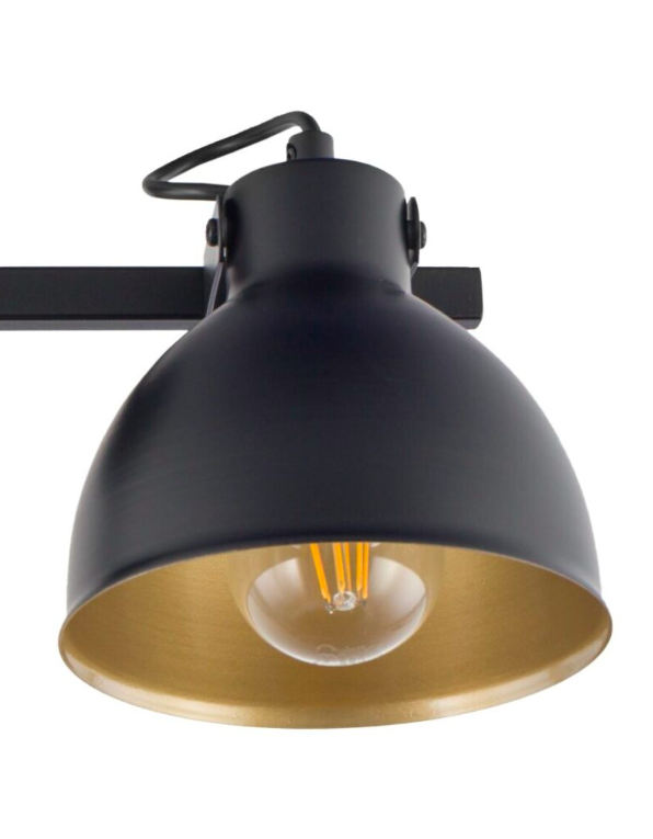 Podłużna sufitowa lampa IronCube 4 z czarnymi reflektorami